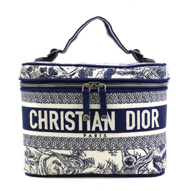 Christian Dior クリスチャンディオール オブリーク ハンドバッグ バニティバッグ ネイビー×ホワイト 14066 レディース【中古】 90124a