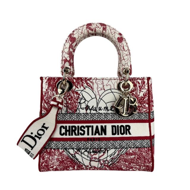 Christian Dior クリスチャンディオール レディ D-LITE ハンドバッグ ショルダーバッグ レッド/ホワイト 14060 レディース【中古】 z5390
