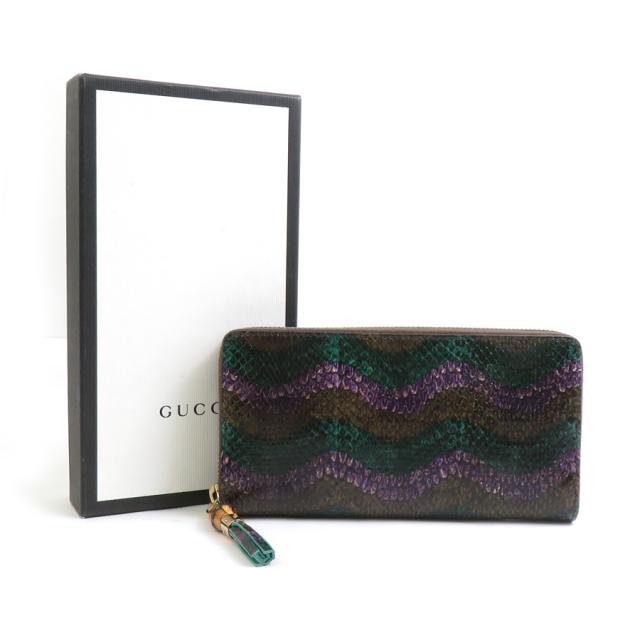 GUCCI グッチ 307984 ラウンドファスナー長財布 ブラウン×グリーン