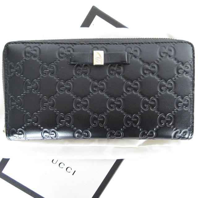 GUCCI グッチ グッチシマ 388680 ラウンドファスナー長財布 ブラック 14054 レディース【中古】 s0662a