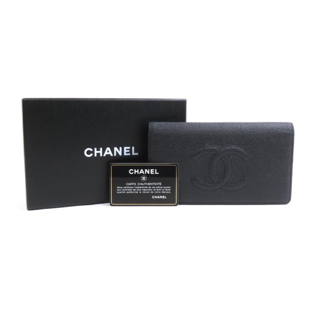 CHANEL シャネル 二つ折り長財布 ブラック 14054 レディース【中古