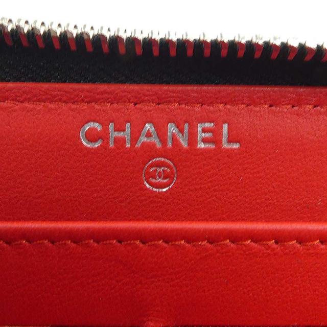 CHANEL シャネル ラウンドファスナー長財布 ブラック×レッド×ホワイト  
