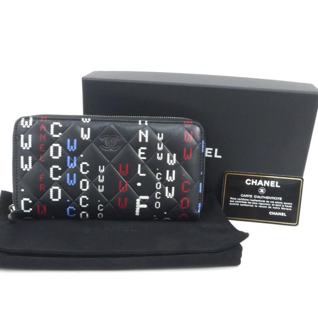 CHANEL シャネル ラウンドファスナー長財布 ブラック×レッド×ホワイト  