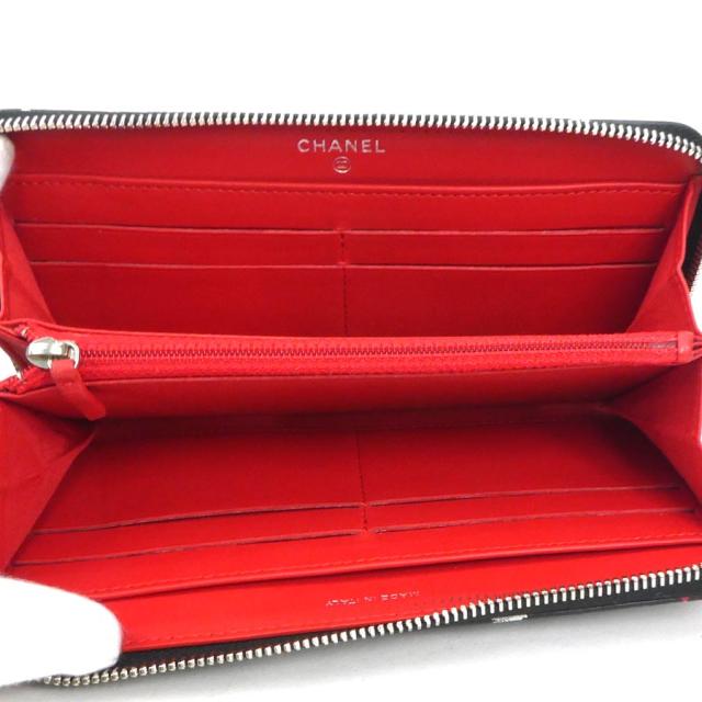 CHANEL シャネル ラウンドファスナー長財布 ブラック×レッド×ホワイト  