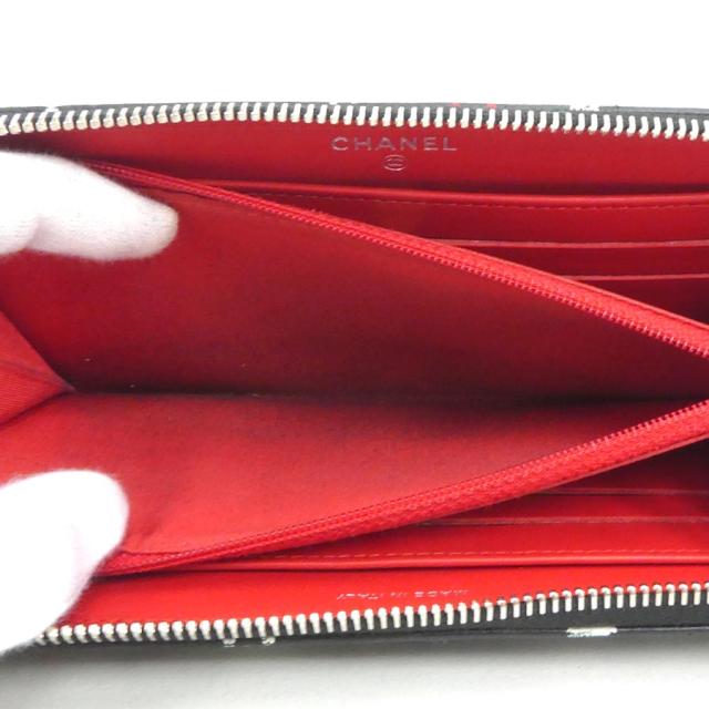 CHANEL シャネル ラウンドファスナー長財布 ブラック×レッド×ホワイト×ブルー 14054 レディース【中古】 56183a CHANEL シャネル ラウンドファスナー長財布 ブラック×レッド×ホワイト