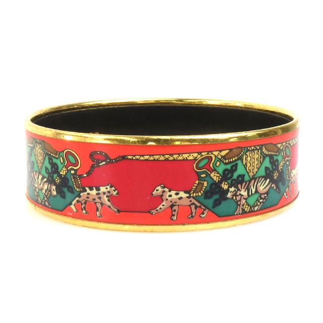 HERMES ゴールド オレンジ バングル HERMES エルメス コリエドシアン レザー バングル オレンジ X