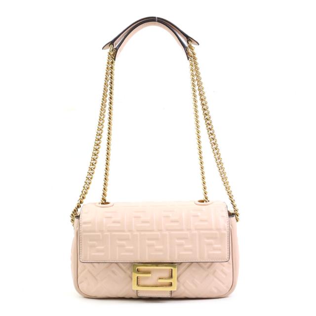 FENDI フェンディ バゲット チェーン ミディ 8BR793-AH9C ショルダーバッグ ピンクベージュ/ゴールド 14059 レディース【中古】 e60617a