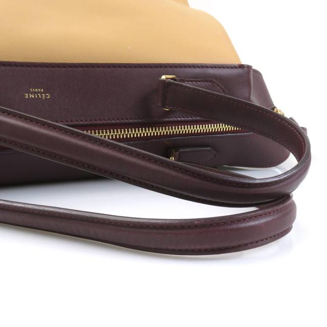 CELINE セリーヌ スモール リング ハンドバッグ ベージュ×ワインレッド