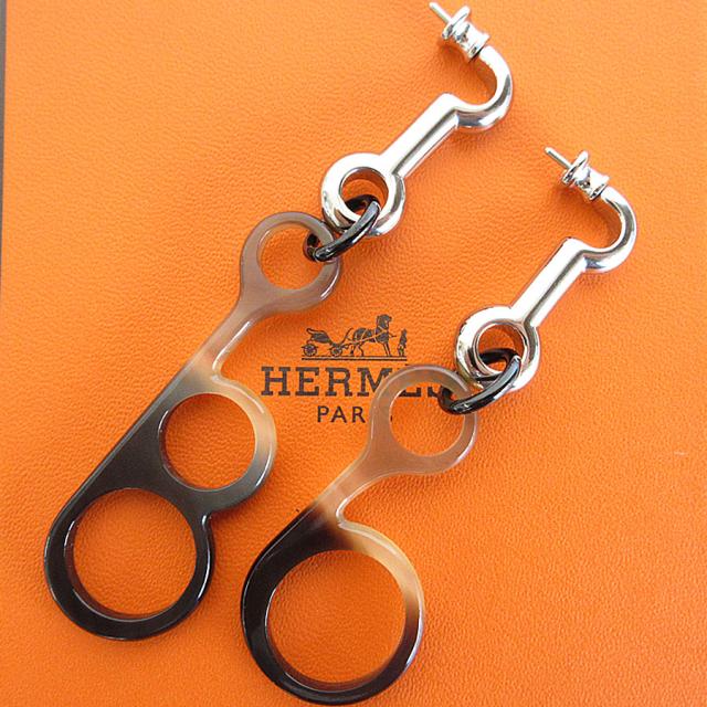 HERMES エルメス ラプソディ ピアス ブラウン/シルバー 14057 レディース【中古】 s0674g