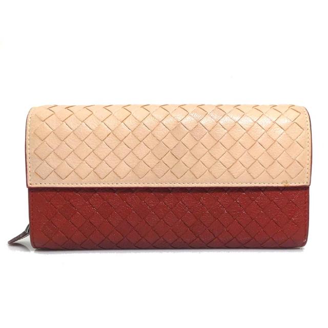 BOTTEGAVENETA ボッテガヴェネタ イントレチャート 長財布 ブラウン×ベージュ 14057 ユニセックス【中古】 h31378a