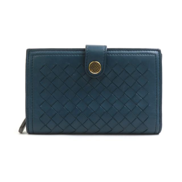 BOTTEGAVENETA ボッテガヴェネタ イントレチャート 二つ折り財布 グリーン系ブルー 14067 ユニセックス【中古】 56266a