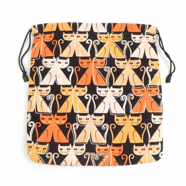 MIUMIU ミュウミュウ 5NG005 ポーチ 巾着ポーチ ブラック×オレンジ 14054 レディース【中古】 r10732k