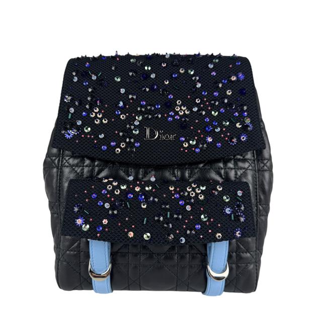 Christian Dior クリスチャンディオール カナージュ リュック ブラック×ブルー 14054 レディース【中古】 z6505