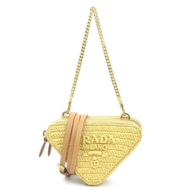 PRADA プラダ クロシェ ミニポーチ 1NR015 ショルダーバッグ ベージュ 14059 レディース【中古】 h31454a