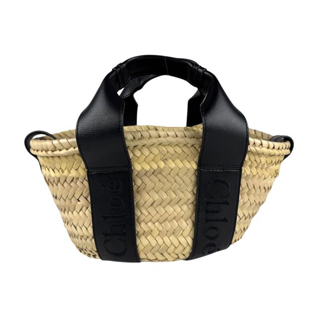 Chloe クロエ SENSE スモール バスケットバッグ ハンドバッグ ショルダーバッグ ナチュラル/ブラック 14059 レディース【中古】 z6583