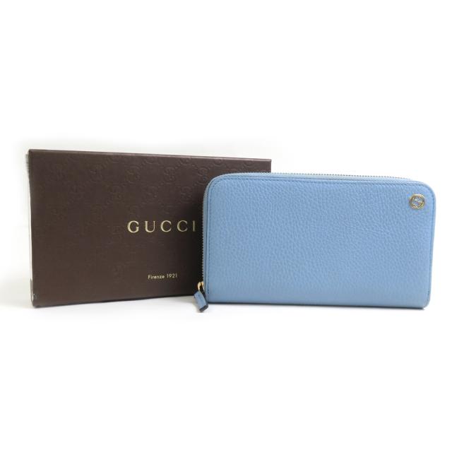 GUCCI グッチ 449347 ラウンドファスナー長財布 ライトブルー 14067