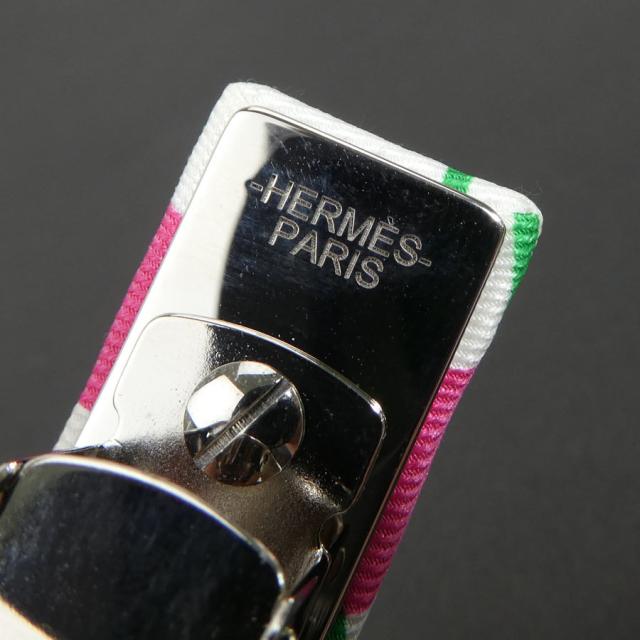 HERMES エルメス バレッタ ホワイト/ピンク/グリーン/シルバー 14056