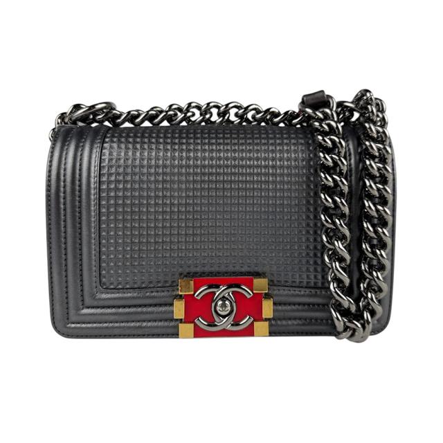 CHANEL シャネル ボーイシャネル ショルダーバッグ メタリックグレー 14055 レディース【中古】 z6890