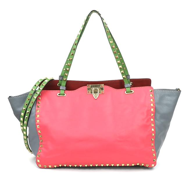 Valentino Garavani ヴァレンティノ ガラヴァーニ ハンドバッグ ショルダーバッグ レッド×ピンク×グレー×グリーン 14060 レディース【中古】 h31552a