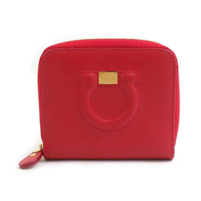 Salvatore Ferragamo サルヴァトーレフェラガモ ガンチーニ 二つ折り財布 レッド 14060 レディース【中古】 r10831a