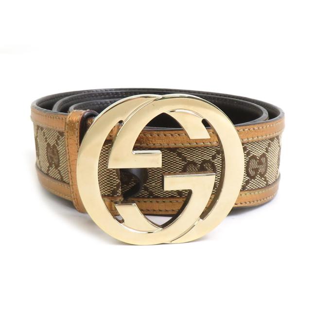 GUCCI グッチ インターロッキングG 114876 ベルト ゴールド×ブラウン 14068 ユニセックス【中古】 r10839a