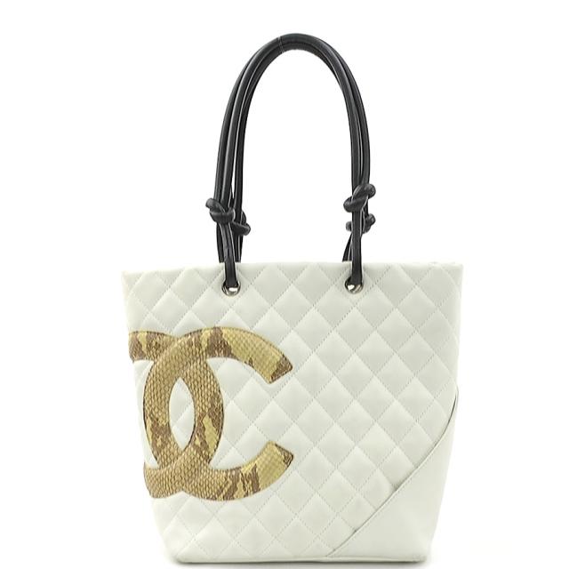 CHANEL シャネル ハンドバッグ ホワイト×ブラック×ベージュ 14056 レディース【中古】 90191a