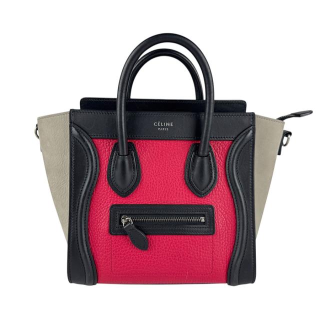 CELINE セリーヌ ラゲージ ナノショッパー ハンドバッグ ショルダーバッグ レッド×ブラック×グレー 14060 レディース【中古】 z7368