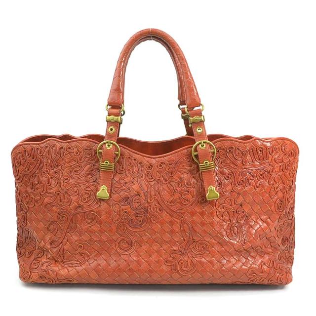 BOTTEGAVENETA ボッテガヴェネタ イントレチャート ハンドバッグ オレンジブラウン 14057 レディース【中古】 e61051a