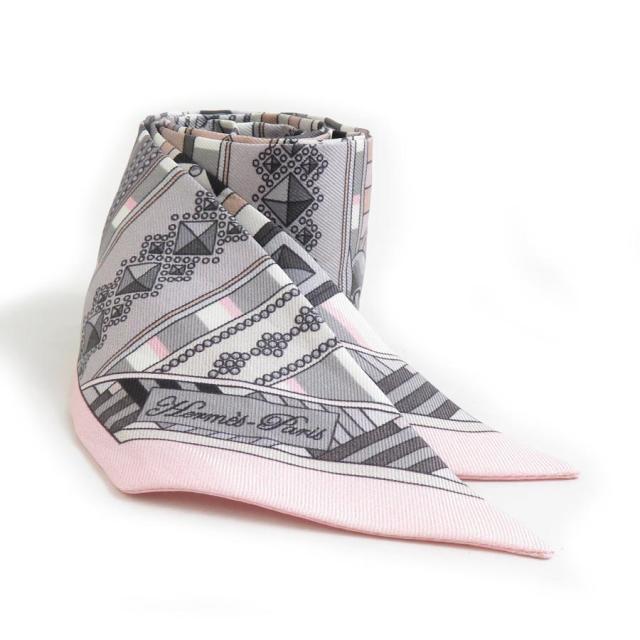 HERMES エルメス ツイリー スカーフ ピンク/グレー 14061 レディース【中古】 e61161i