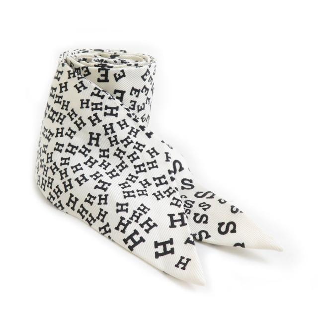 HERMES エルメス ツイリー スカーフ オフホワイト/ブラック 14056 レディース【中古】 e61162i