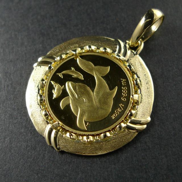 純金 k24 ドルフィン コイン ペンダントトップ ソロモン 金貨 24金 25