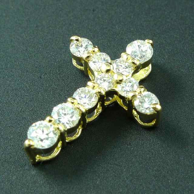18金 K18 10粒 ダイヤモンド 十字 ネックレス十字架