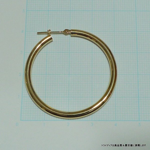 18金 18k フープピアス 大きめ 幅3mm 外径40mm イエローゴールド 片耳 1個 レディース メンズ シンプル パイプ リング ピアス_3
