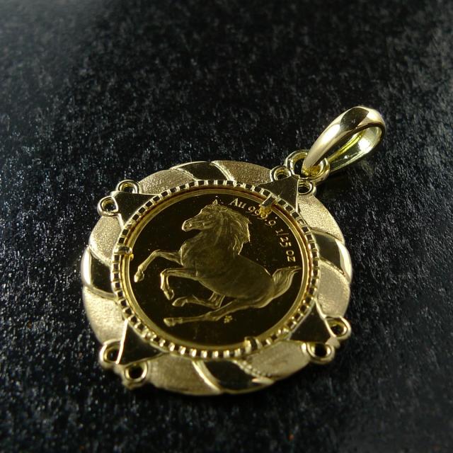 純金 k24 ホース コイン ペンダントトップ ソロモン 金貨 24金 25分の1
