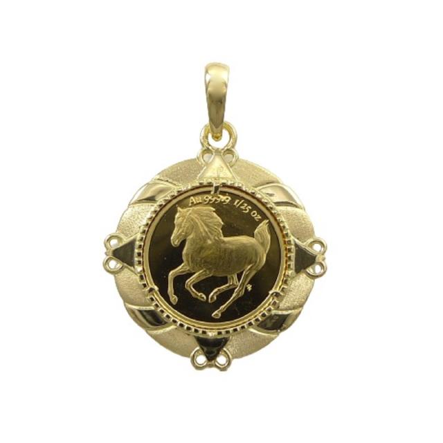 純金 k24 ホース コイン ペンダントトップ ソロモン 金貨 24金 25分の1