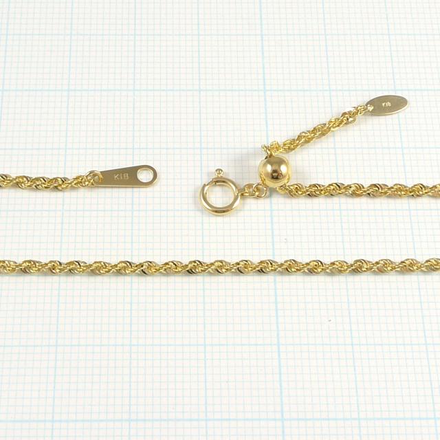 18金 18k ロープ チェーン ネックレス 幅1.9mm 50cm 2.4g K18 スライド