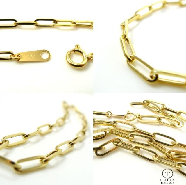 18金 ペーパークリップ チェーン ブレスレット アンクレット 幅2mm 22