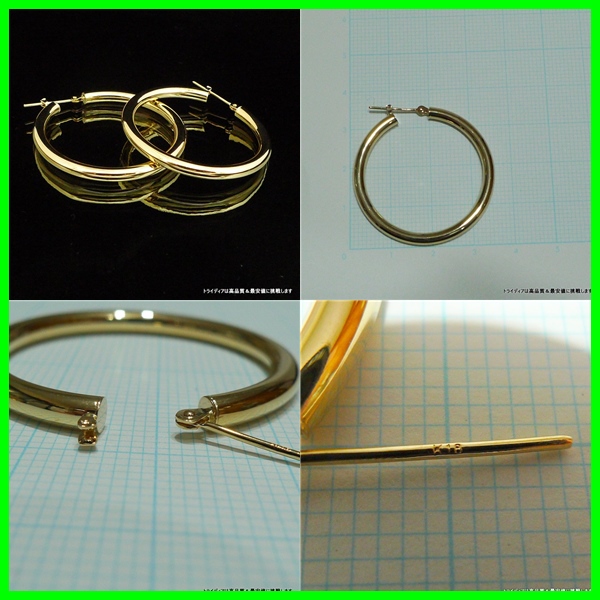 18金 18k フープピアス 幅3mm 外径35mm イエローゴールド 片耳 1個 レディース メンズ シンプル パイプ リング ピアス_2