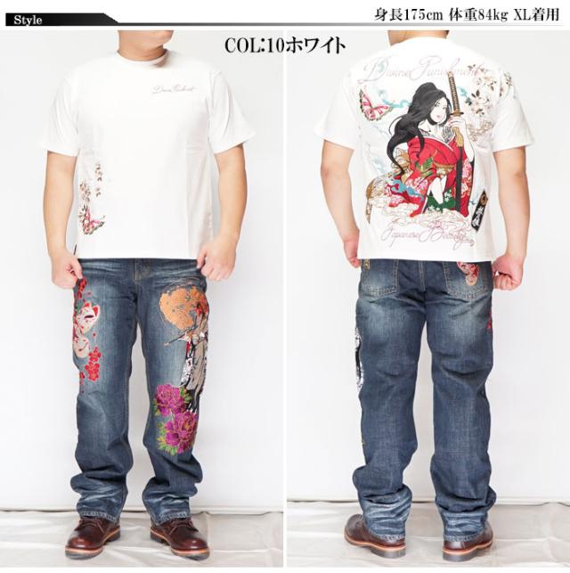 抜刀娘 バットウムスメ 和柄 Tシャツ 半袖 絡繰魂 穂乃花 総刺繍 蝶 桜 212028 送料無料_1
