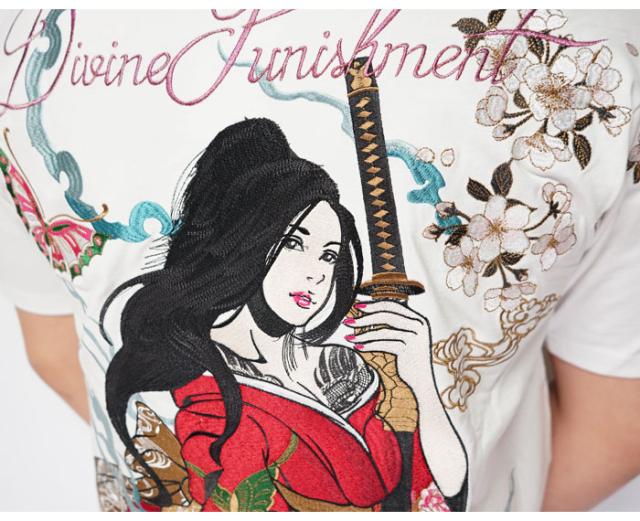 抜刀娘 バットウムスメ 和柄 Tシャツ 半袖 絡繰魂 穂乃花 総刺繍 蝶 桜 212028 送料無料_4