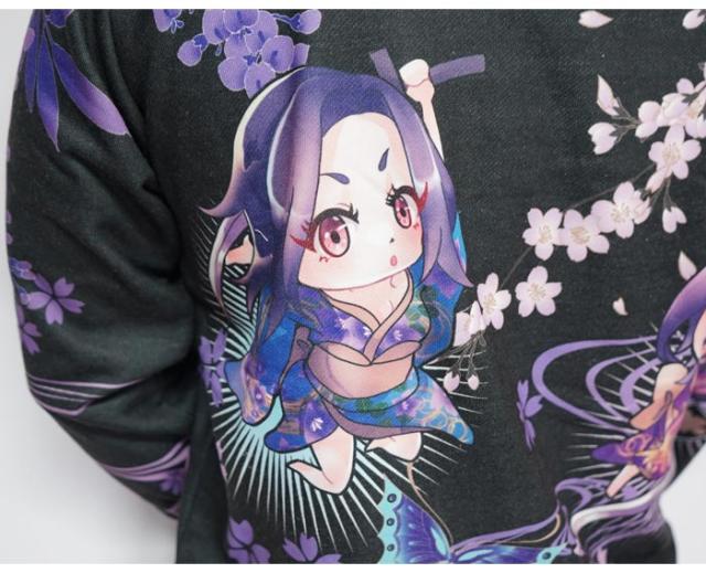抜刀娘 バットウムスメ 絡繰魂 ジップアップ 和柄 パーカー メンズ ばっとうむちゅめ 新柄 あおいちゃん いちかちゃん 葵 一華 ちびキャラ アニメ風 221882 送料無料_4