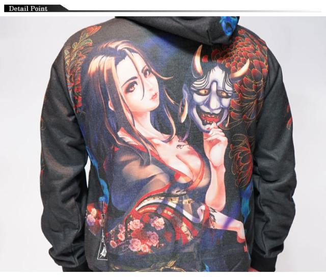 抜刀娘 バットウムスメ 絡繰魂 和柄 パーカー メンズ 美麗 凛 般若 葵 鳳凰 233858 送料無料_3