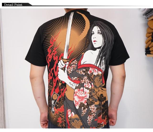 抜刀娘 バットウムスメ 絡繰魂 和柄 Tシャツ 半袖 妃那 メンズ 252137 送料無料_3