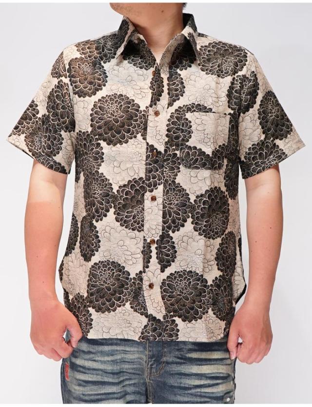 二重織ジャガードガーゼ長袖レギュラーカラーシャツ「黒桜」 衣櫻 SA