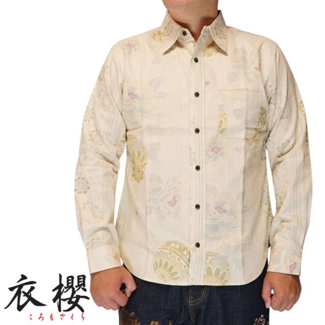 衣櫻 ころもざくら 和柄 長袖シャツ 日本製 メンズ 抜染加工 抜染サザンクロス素材 レギュラー シャツ 花手毬縞 MADE IN JAPAN SA-1720 送料無料