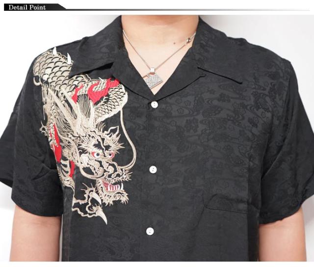 花旅楽団 ハナタビガクダン 和柄 半袖 シャツ 龍 刺繍 ジャガード