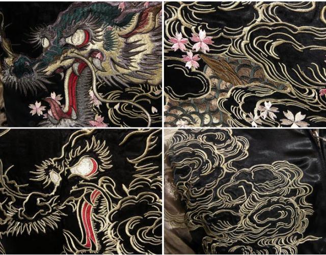 花旅楽団 龍柄 スカジャン リバーシブル XS レディース さぶchan＊】花旅楽団 スカジャン レア柄 リバーシブル 刺繍