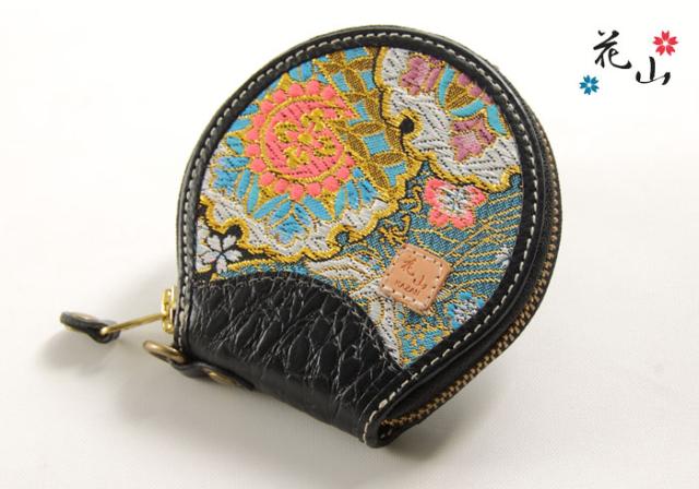 花山[かざん] 都桜金襴 ブラック クロコ型押し ケース/和柄/本革/W-70K-MSB/送料無料