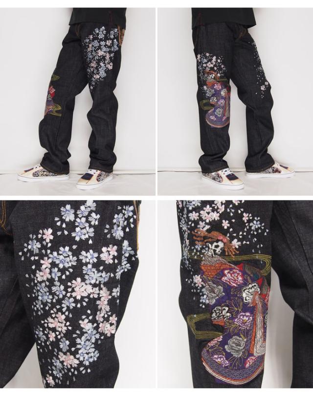satori[さとり] 花魁髑髏 刺繍 和柄ジーンズ/デニムパンツ/GDP-504/送料無料_2