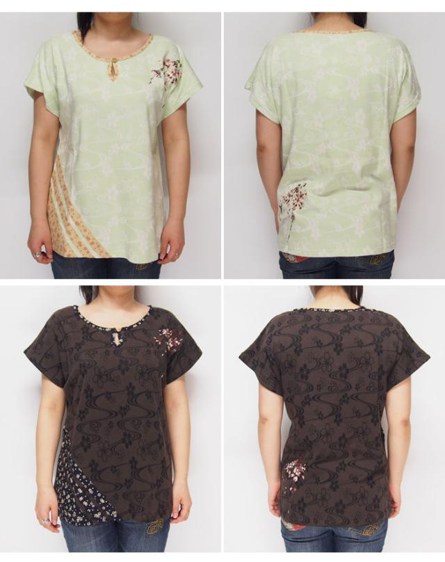 ジャパネスク レディース 桜刺繍 切り替え 桜流水ジャガード 和柄ドルマンTシャツ/半袖/4WJT-602/送料無料_2